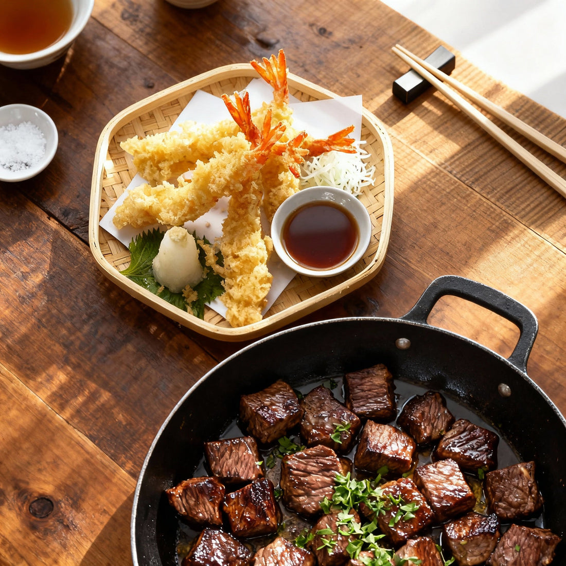 Why Japanese Wagyu Cubes and Nobashi Shrimp Tempura Are a Match Made in Food Heaven