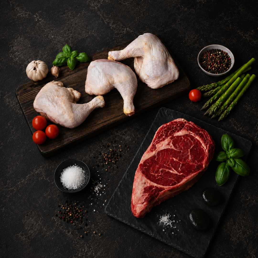Premium 1" Giant Ribeye Steak + Chicken Leg Quarter (Bundle & Save)