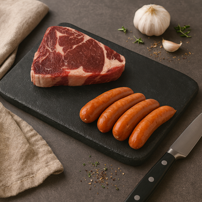 Premium 1" Giant Ribeye Steak + Hungarian Sausage (Save P30)